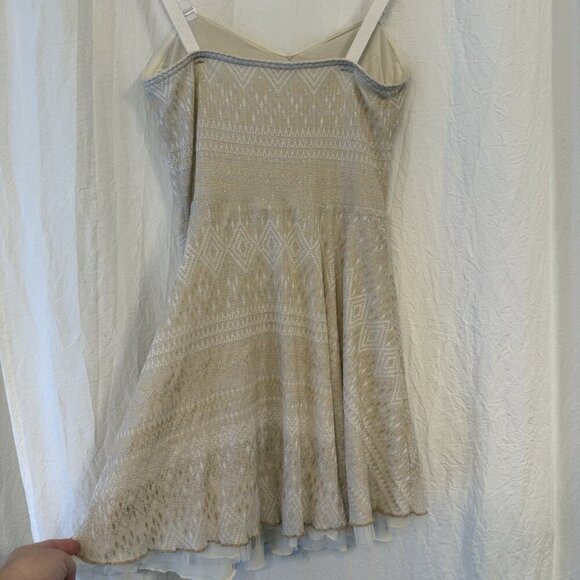 Free People Size Medium Beaded Embroidered Lace Mini Dress Dainty Lace Beige - Picture 5 of 13